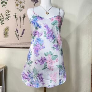 Vintage 90s Y2k Floral Lilac Hyacinth Satin Slip Dress Romantic Sexy Cottage M